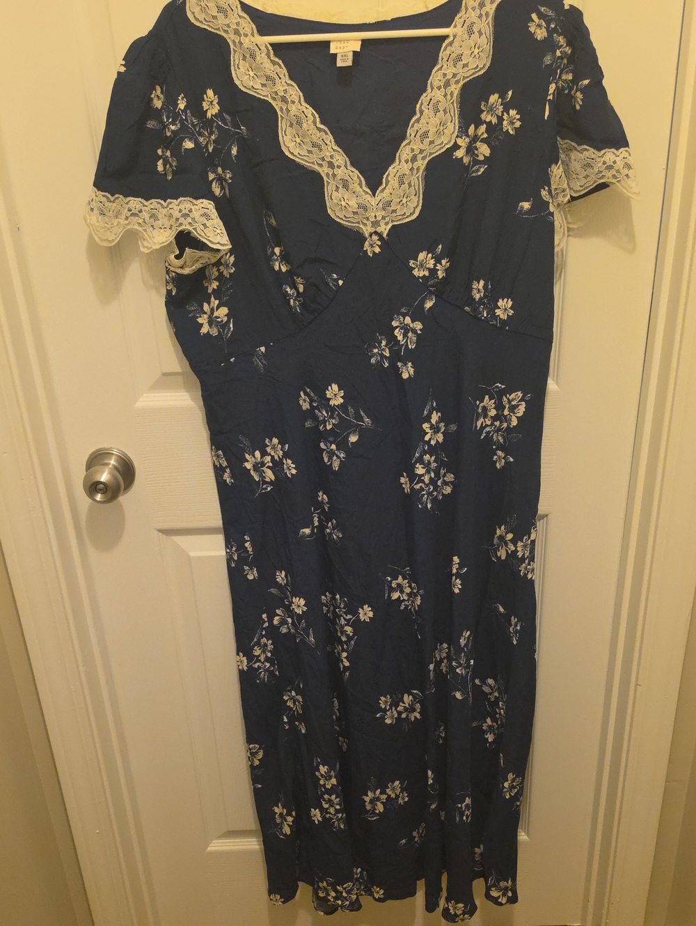 A New Day Navy Floral Lace-Trim Midi Dress